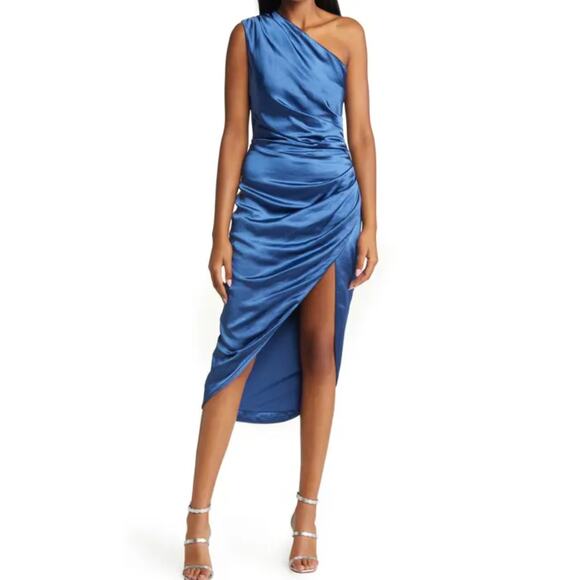 Elliatt Cassini One-Shoulder Dress in sapphire blue. Size large. NWOT - Picture 2 of 11